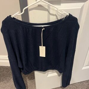 Z Supply Navy Cropped Long-Sleeve Top